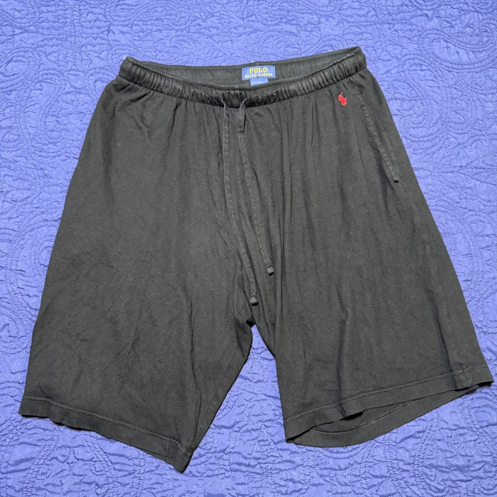 Polo Ralph Lauren Men Black Cotton Modal Sleep Lounge Shorts Size M Pony Logo